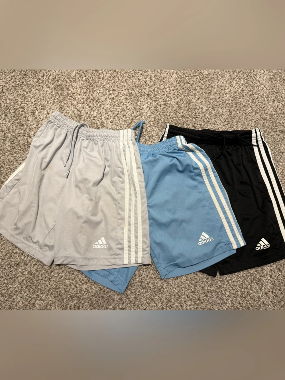 Adidas Kids 3-Pack Athletic Shorts in Gray, Light Blue & Black